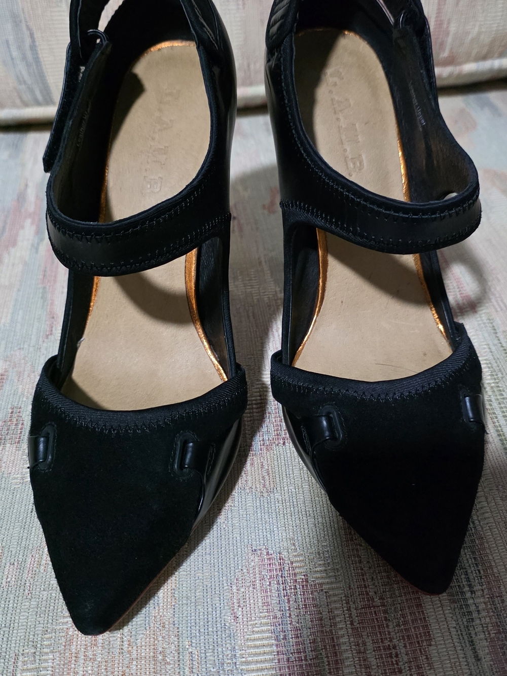L.A.M.B. Black Pointed-Toe Strap Heels